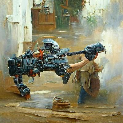 Robot Raider in Oil Painting Style