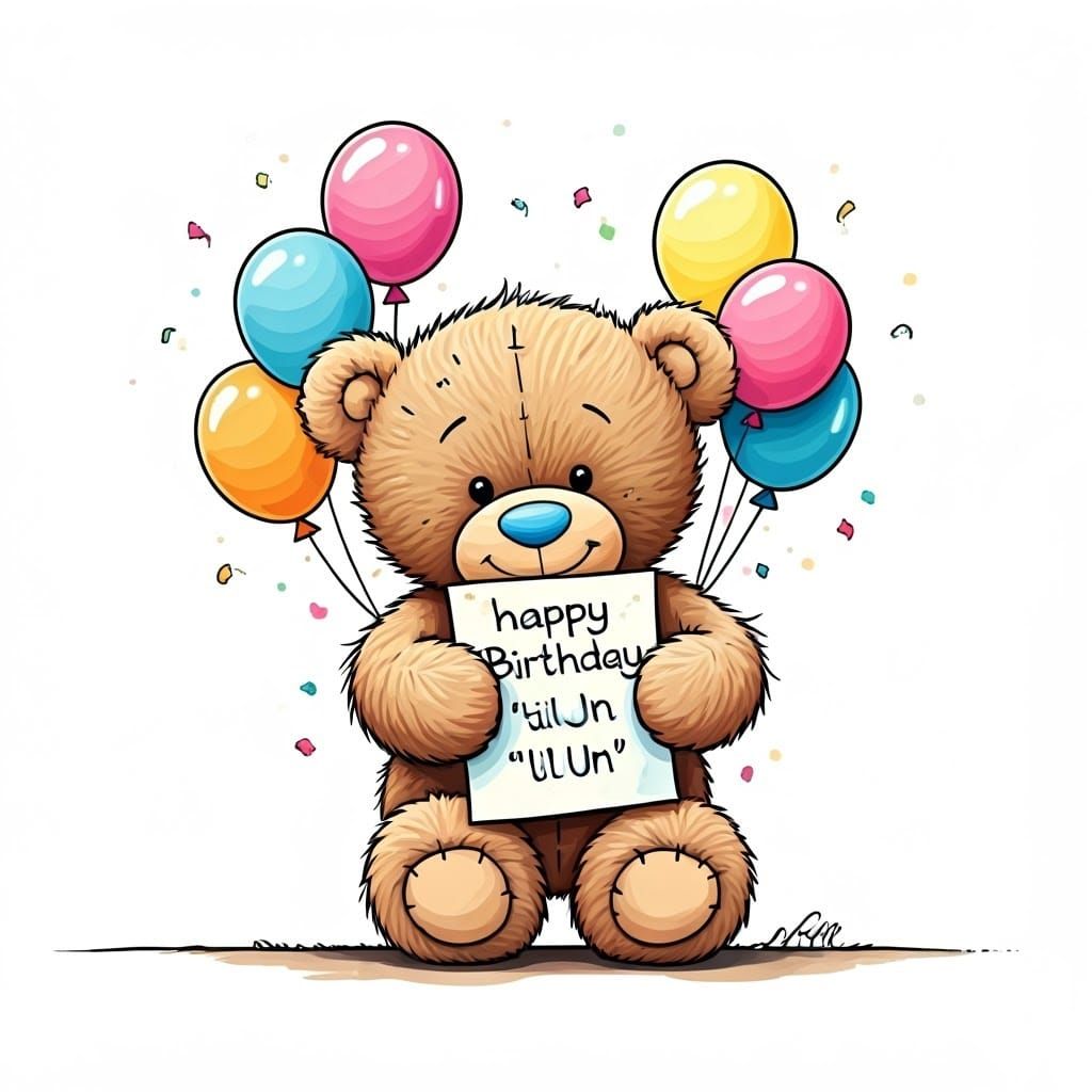 Smiling Teddy Bear with Birthday Message Illustration
