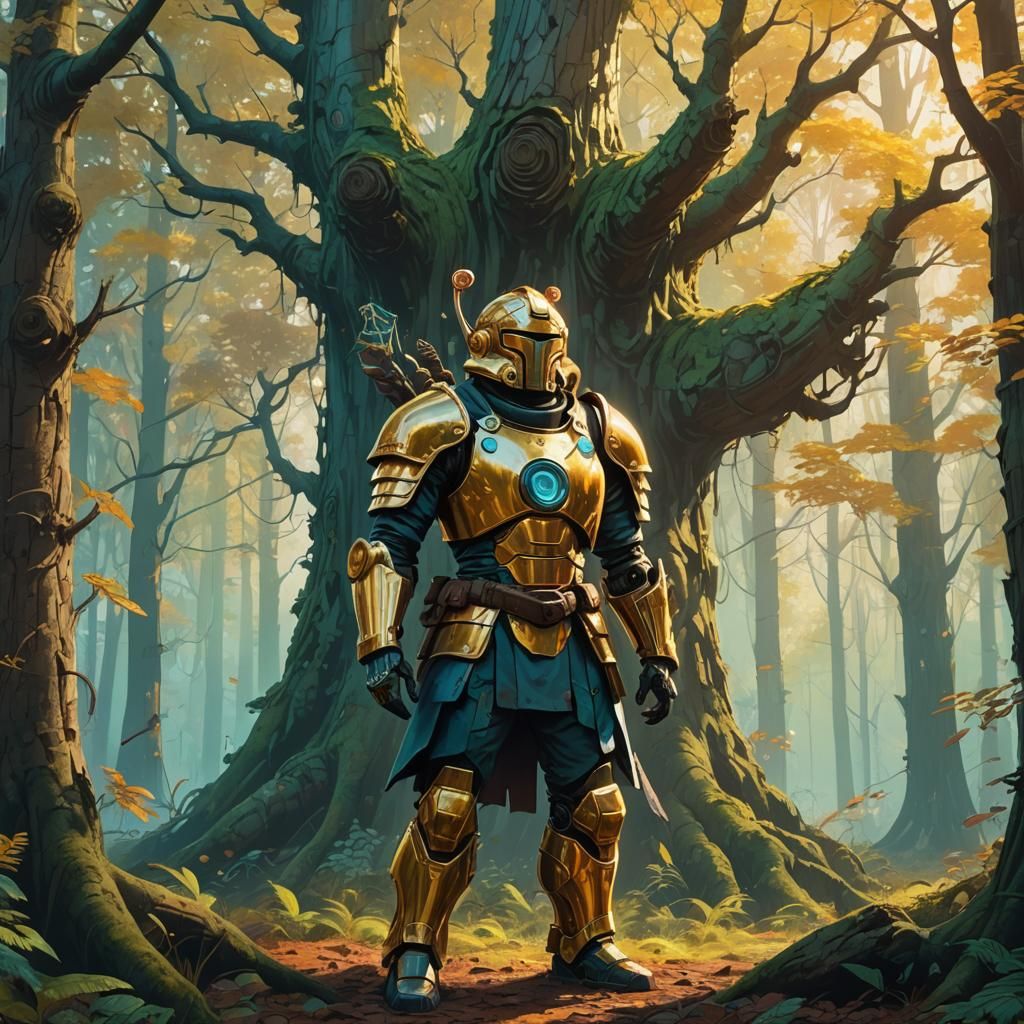 Cinnamonroll in Mystical Forest: Vibrant Oil Painting