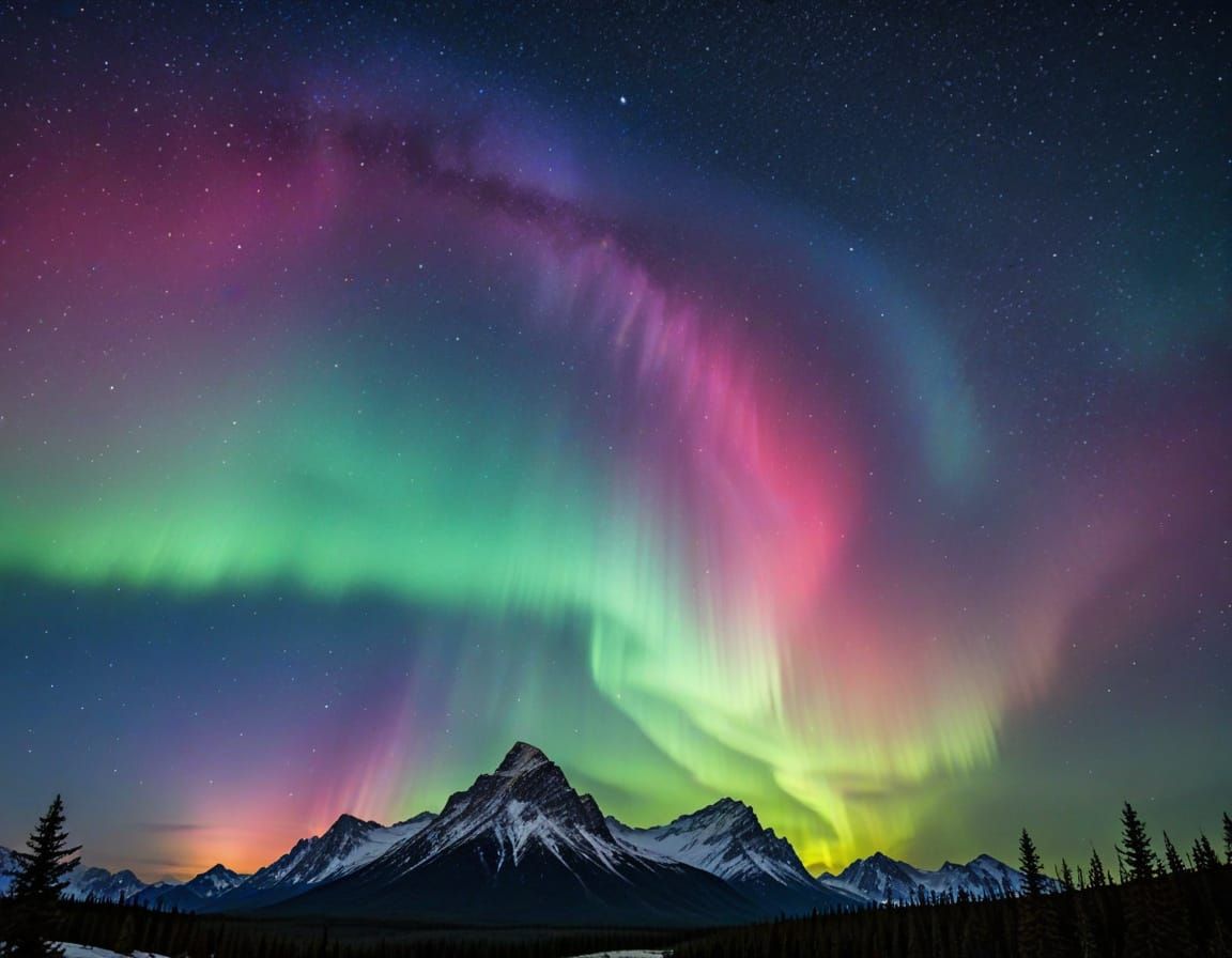 Colorful Aurora with Crepuscular Rays and Stars
