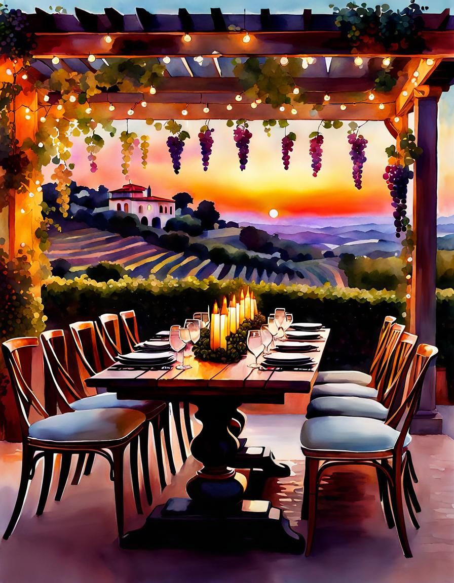 Vineyard Villa in Watercolor Boho Chic Style