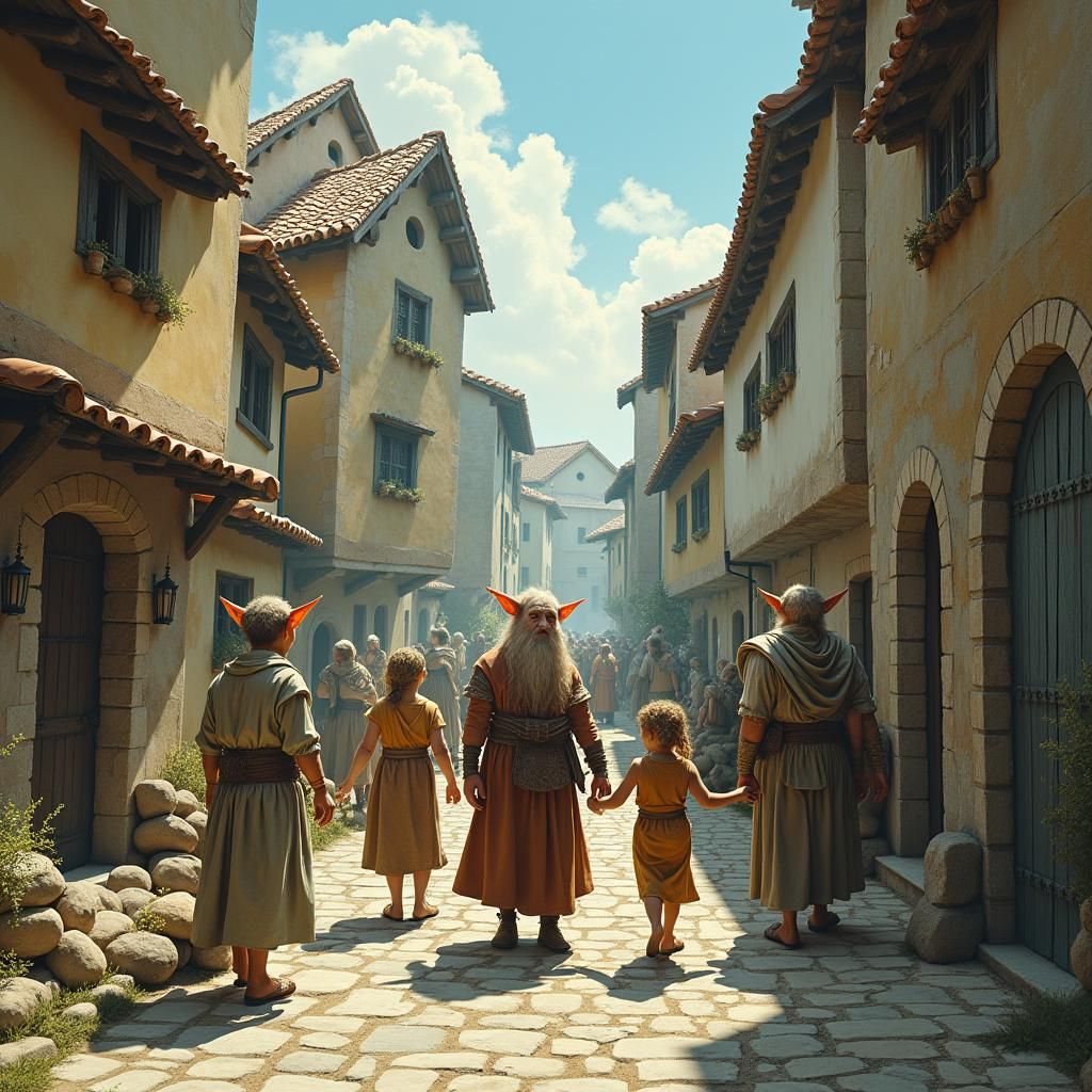 Elven Barbarian's Peaceful Life in Medieval Town