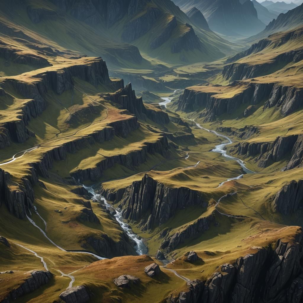 Abstract Scottish Highlands: Detailed Matte Painting