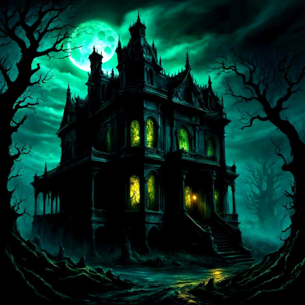 Haunted House with Eerie Architecture and Supernatural Eleme...