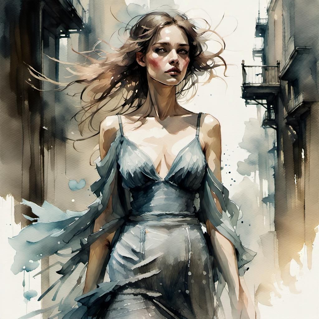 Dramatic Fantasy Character in Digital Watercolor Illustratio...