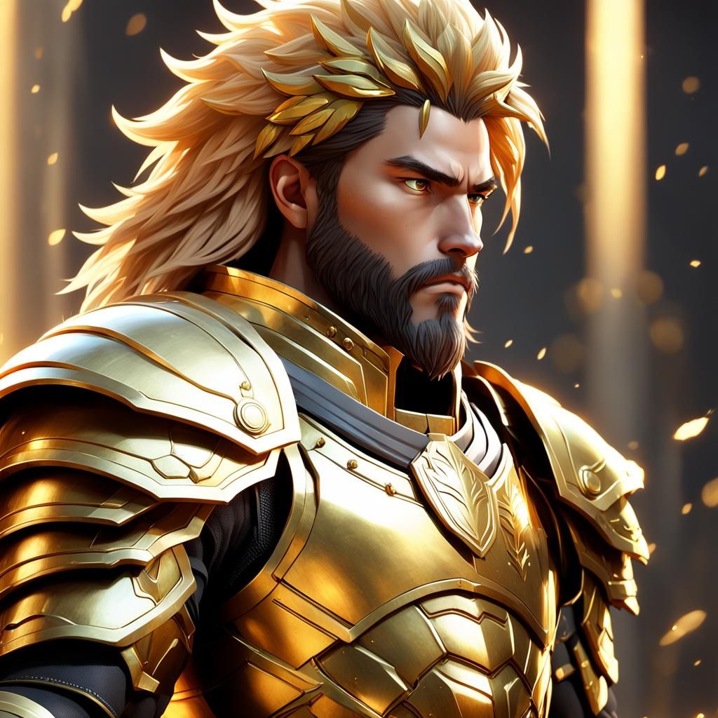 Spartan Warrior in Lion-Themed Armor, Anime-Inspired 3D Art