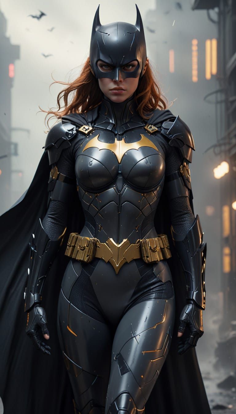 Epic Dark Gray Batgirl in Futuristic Armor