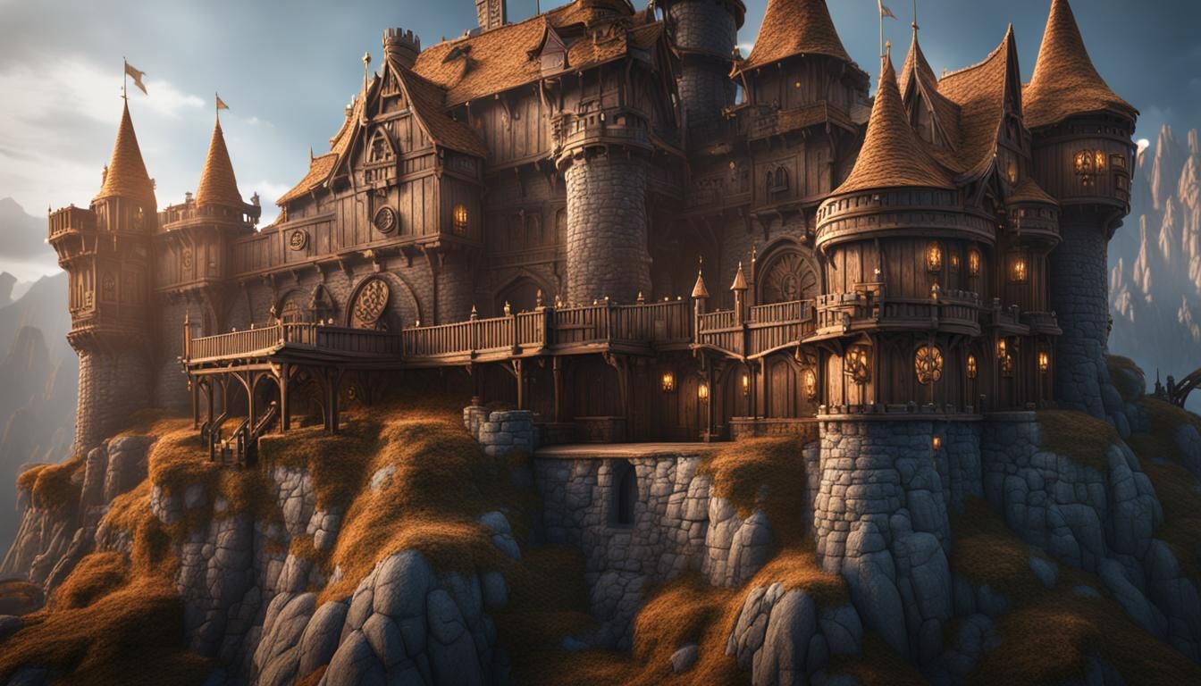 Fantastical Wooden Model Castle in Detailed Matte Painting