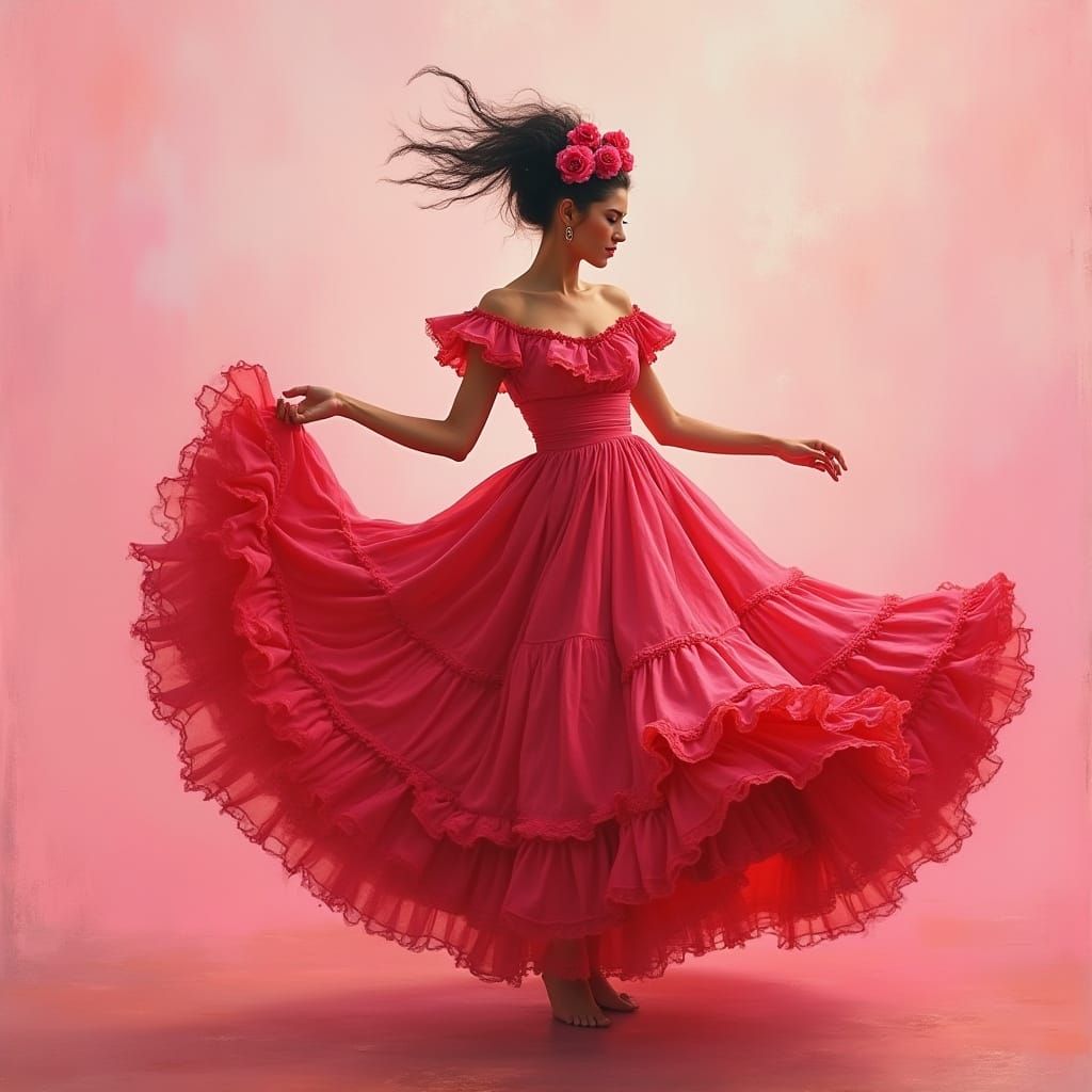 Image of a Mexican Katrina dancing with flowing skirt showin...