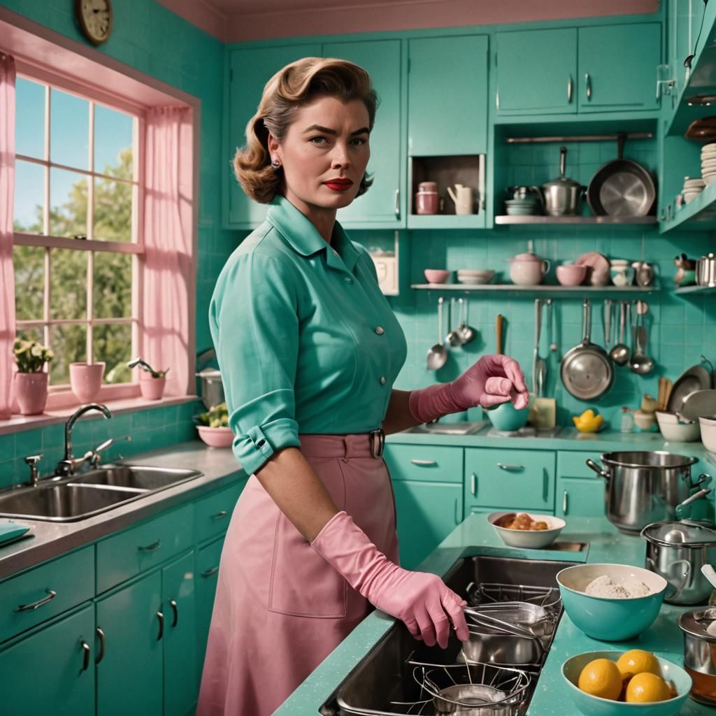 Ingrid Bergman in 1950s Kitchen, Retro Matte Painting