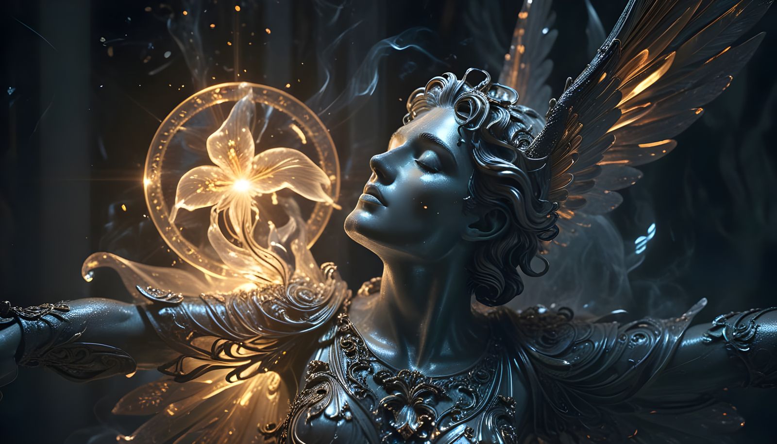 Archangel Gabriel Emerging from Baroque Chaos in 3D