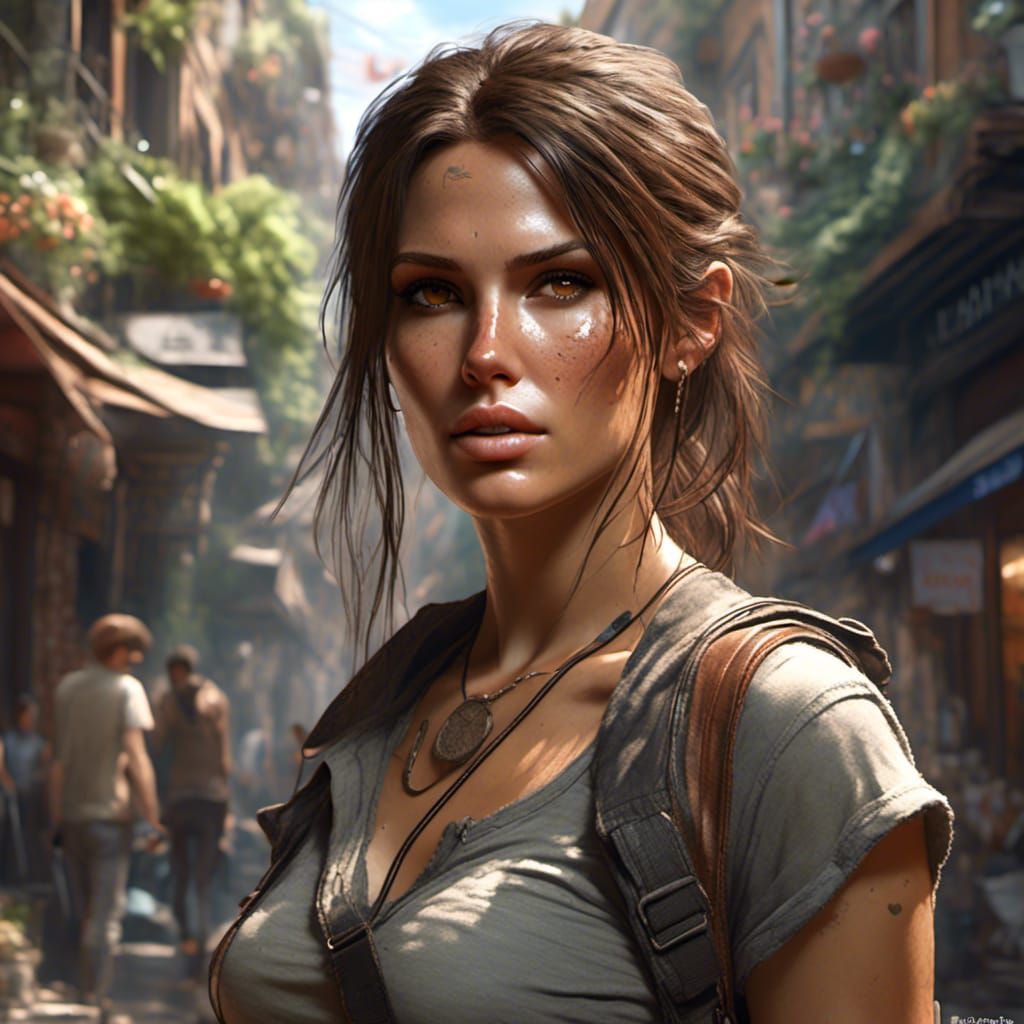 Realistic 3D Portrait of Lara Croft in Urban Style