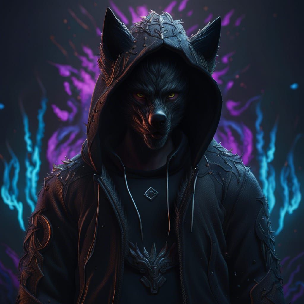 Man in Wolf Hoodie: Detailed Matte Painting