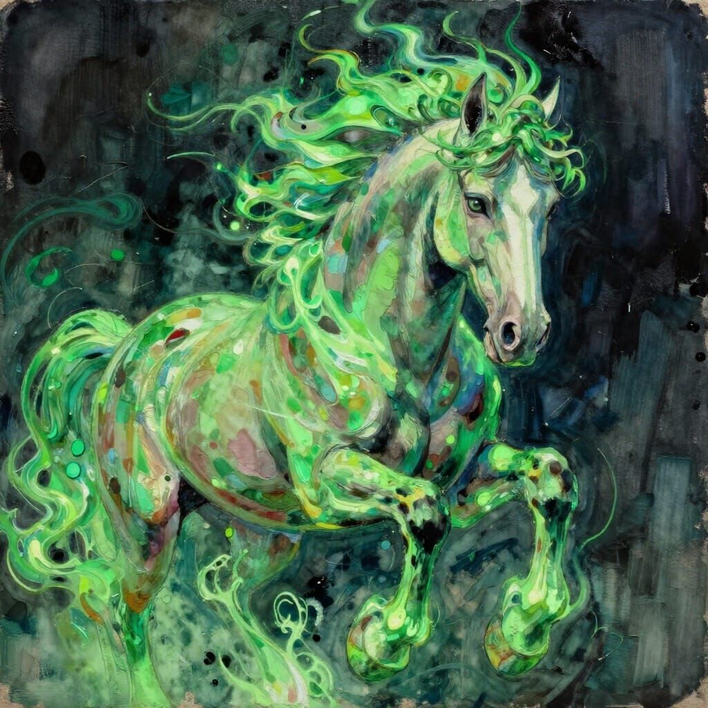 Majestic Horse Wreathed in Green Fire