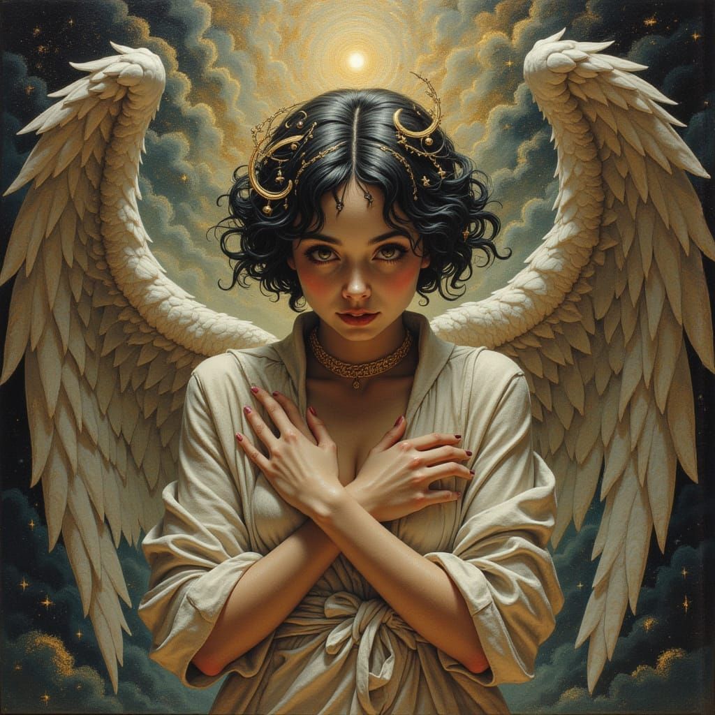 Angel Poses in a Moody Urban Nightscape