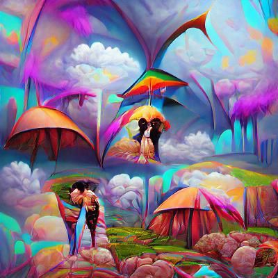 Fantasy Couple Under Psychedelic 3D Umbrella Art