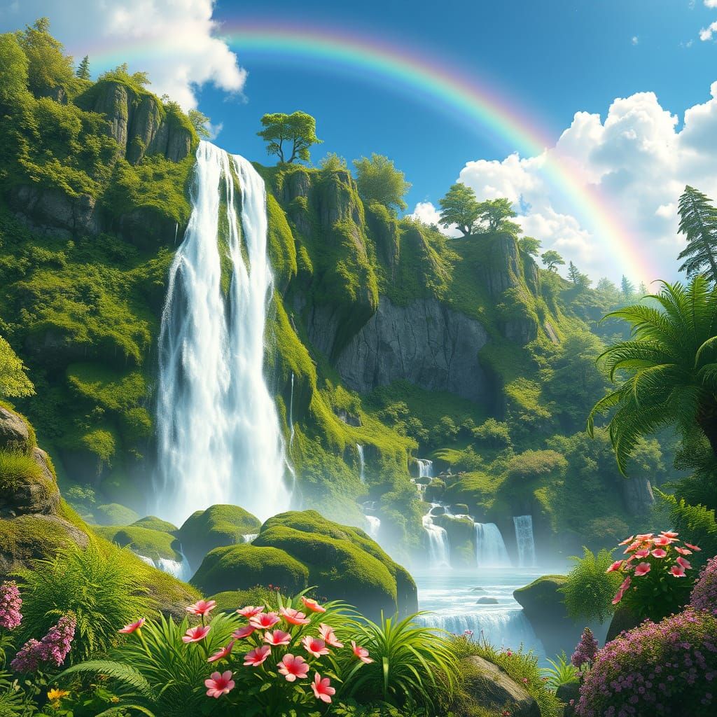 Breathtaking 3D Anime Art of a Majestic Waterfall