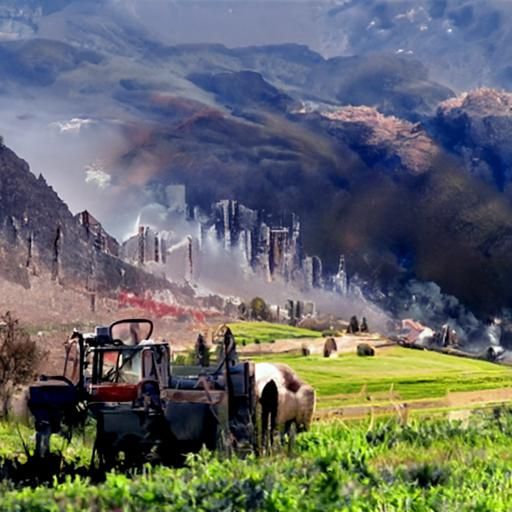 Wildfires Engulf Pastoral Farmland: Detailed Matte Painting