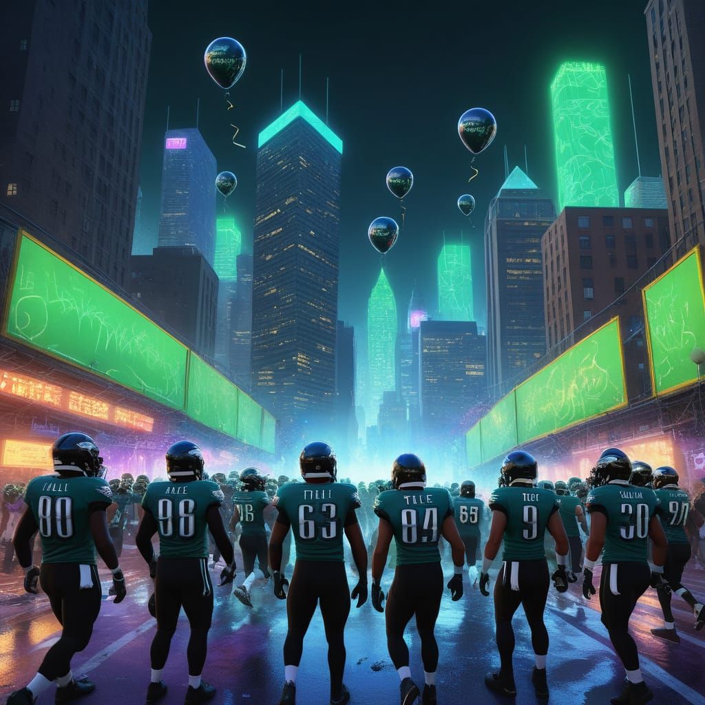 Vibrant Cityscape Celebration in Neon Colors