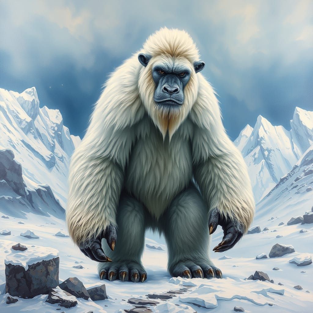Himalayan Yeti in Alaskan Wilderness, Surreal Oil Painting S...
