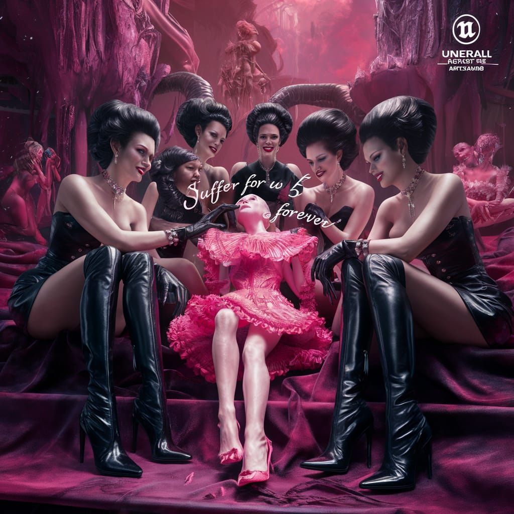 Upper-Class Women and Captive Figure in Futuristic Realm