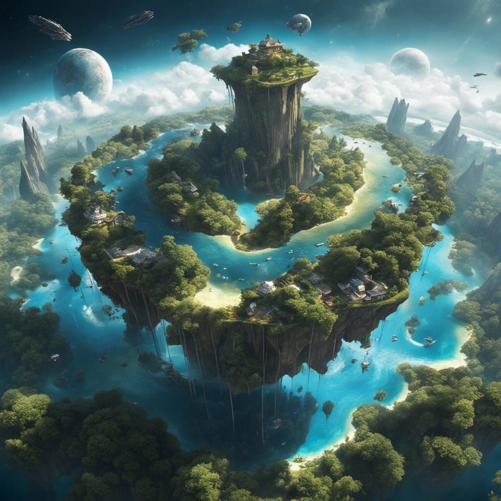 Hyperrealistic Floating Island in Deep Space