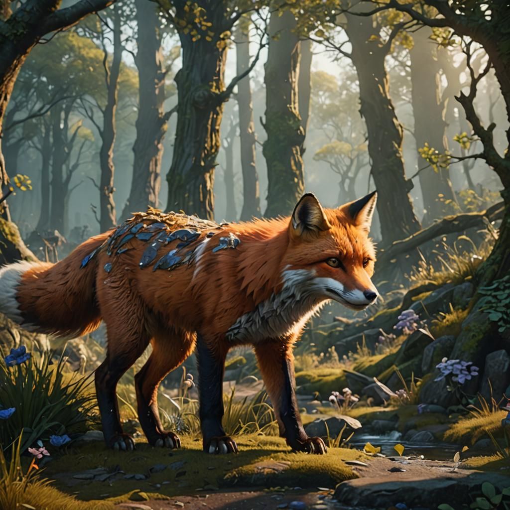 Detailed Fox Painting in Fantasy Style