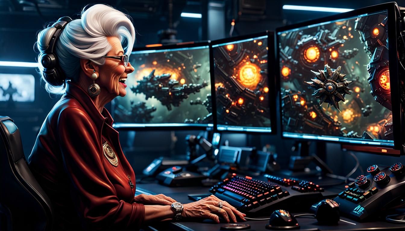 Old Lady Gamer in Comic Book Style