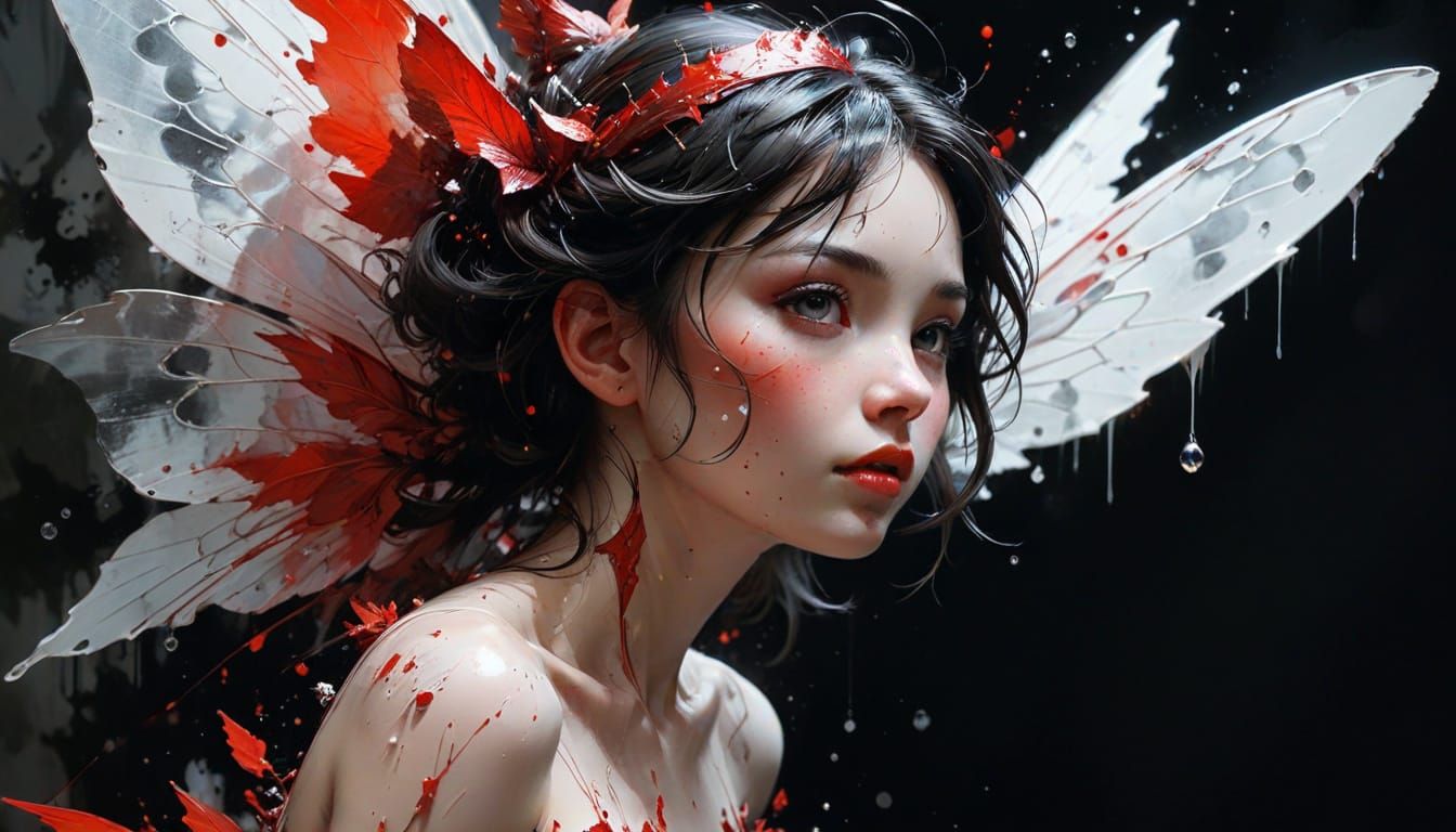 Monochrome Fairy Looking Upwards, Digital Art