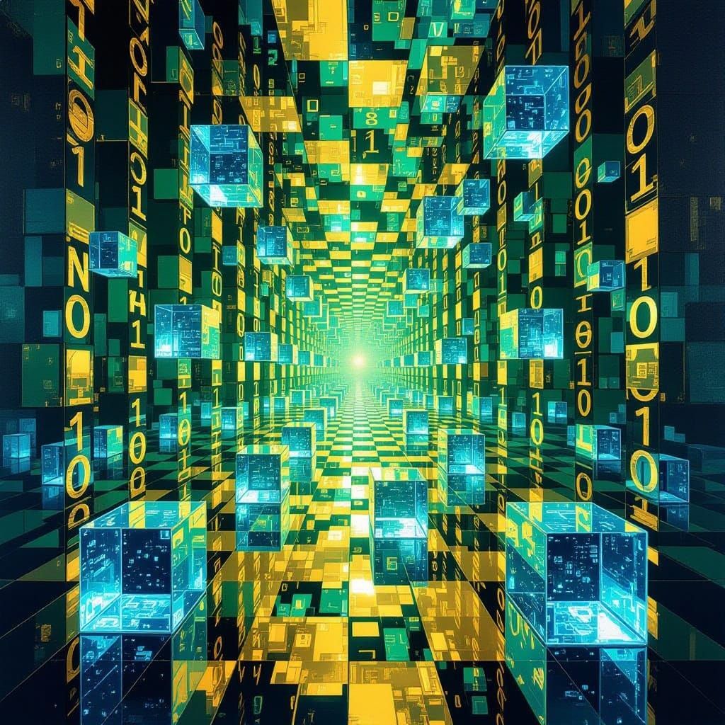 Surreal Digital Room of Golden Ones and Zeros