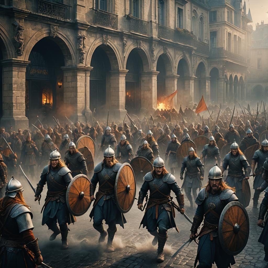 Vikings Raiding Paris: Cinematic Film Still