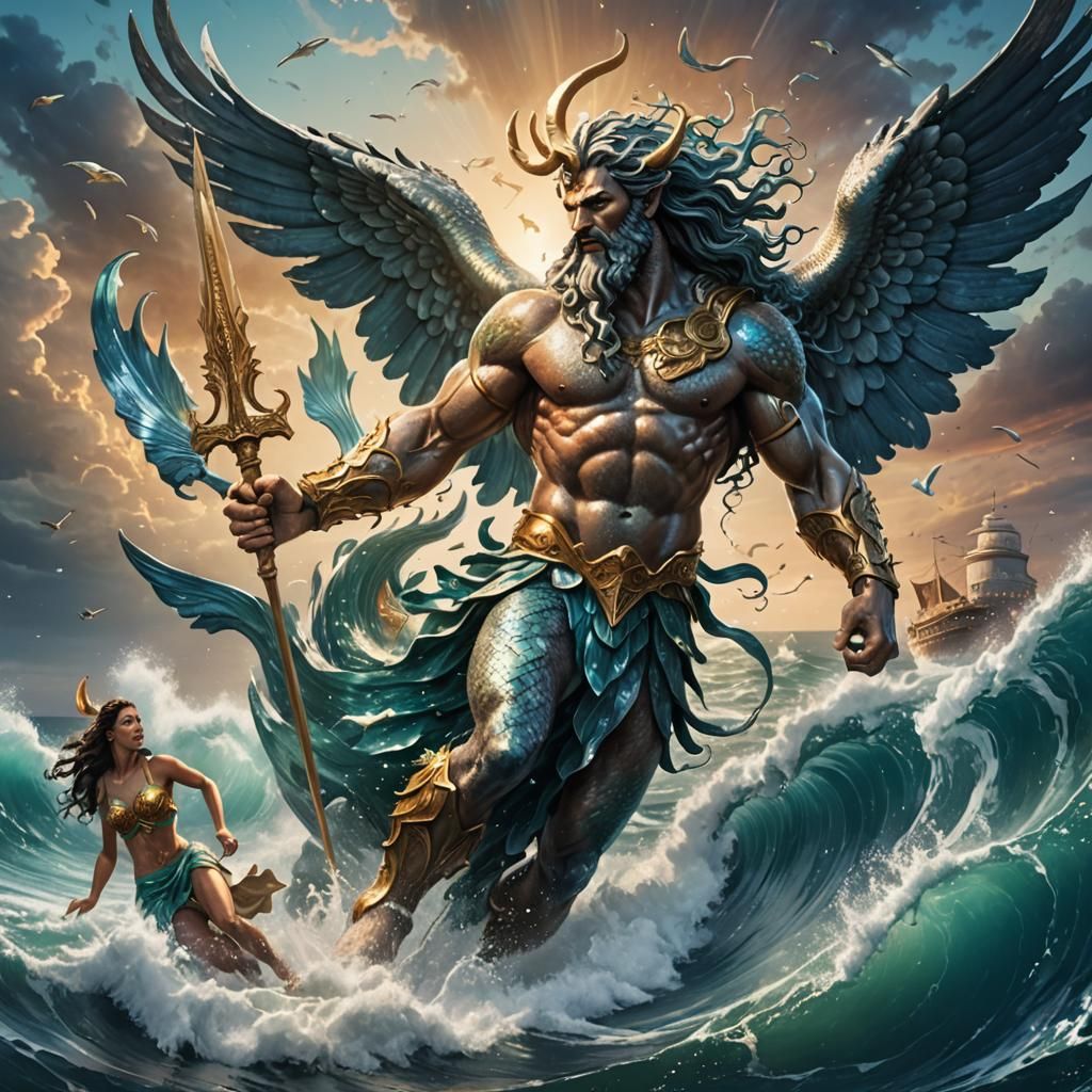Poseidon vs Pegasus: Hyperrealistic Ocean Battle
