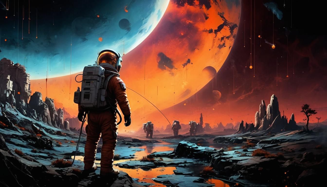 Astronaut on Alien Planet in Surrealist Style