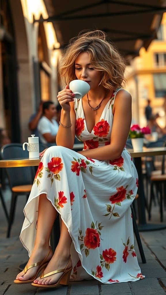 Woman at Cafe in Photo-Realistic Style