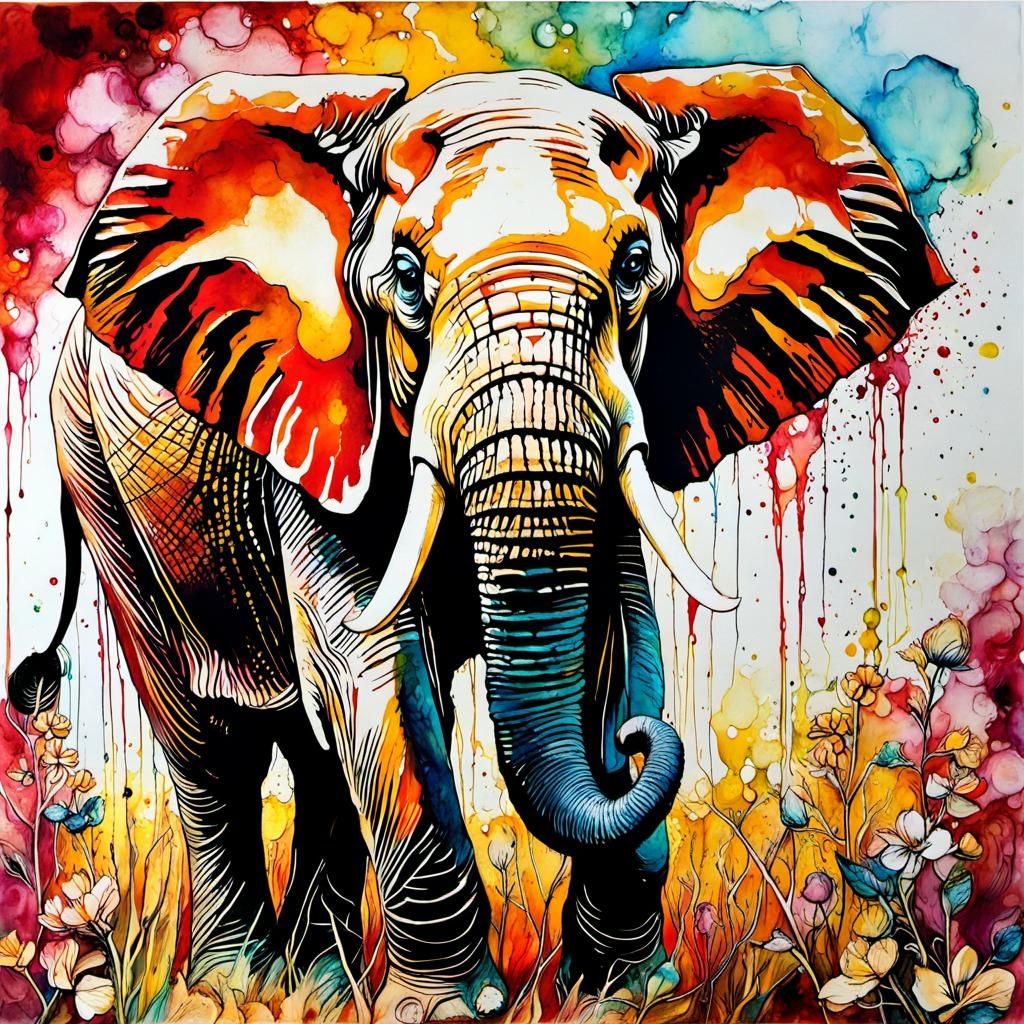 Encaustic Elephant in Post-Impressionist Style