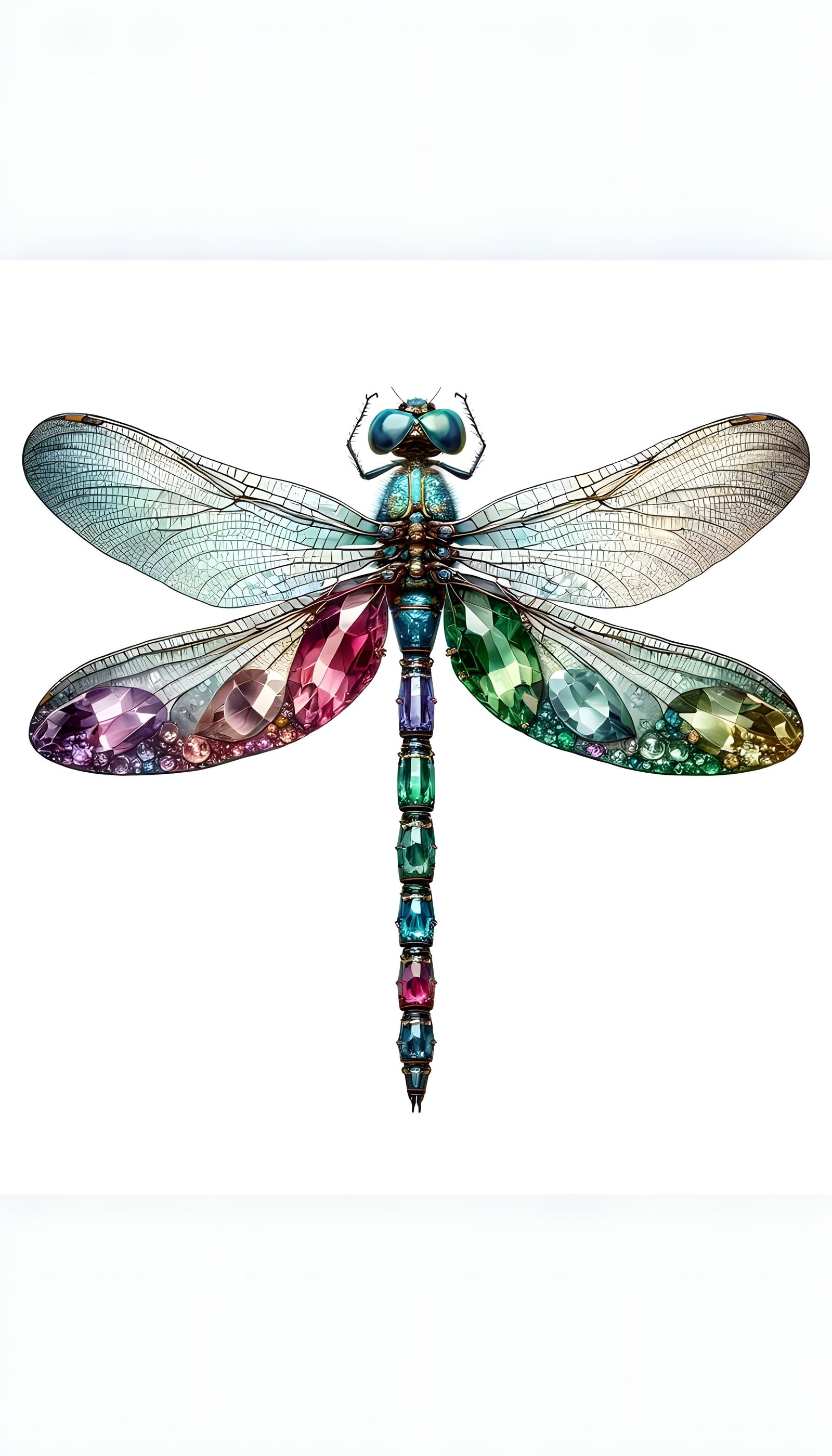 Gemstone Dragonfly Watercolor Illustration on White
