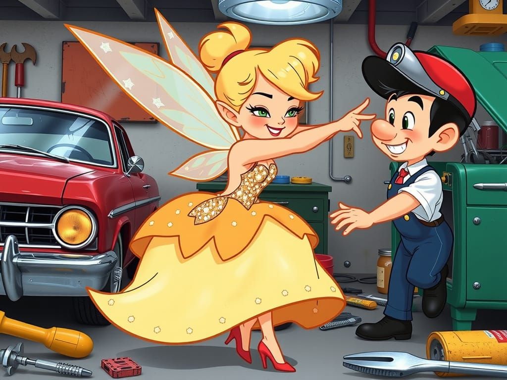Pixie Teasing Mechanic in Cartoon Style