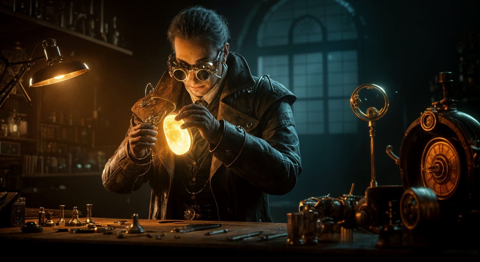 Steampunk Alchemist's Laboratory in Ethereal 3D Lighting