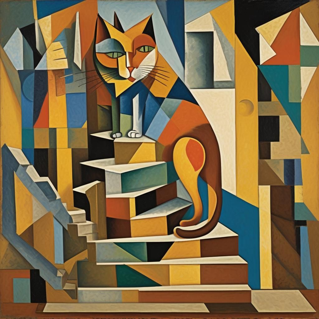 Abstract Cubist Cat Descending Staircase