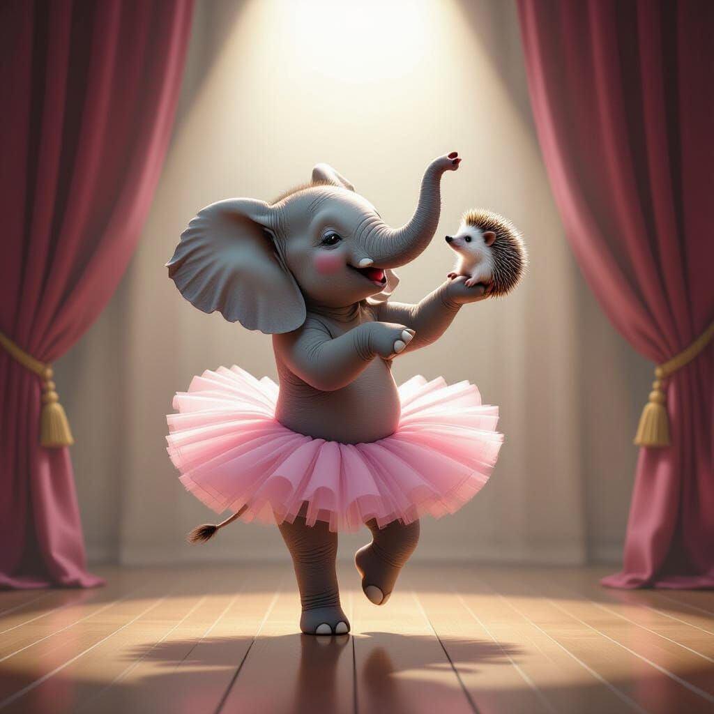 Elephant Ballet with Hedgehog in Pink Tutu