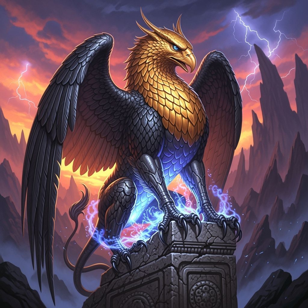 Griffin Perched on Stone Pedestal in Fantasy Style