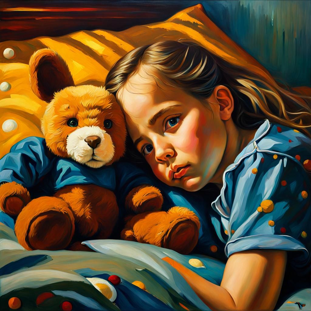 Girl in Bed, Van Gogh-Style Oil Painting