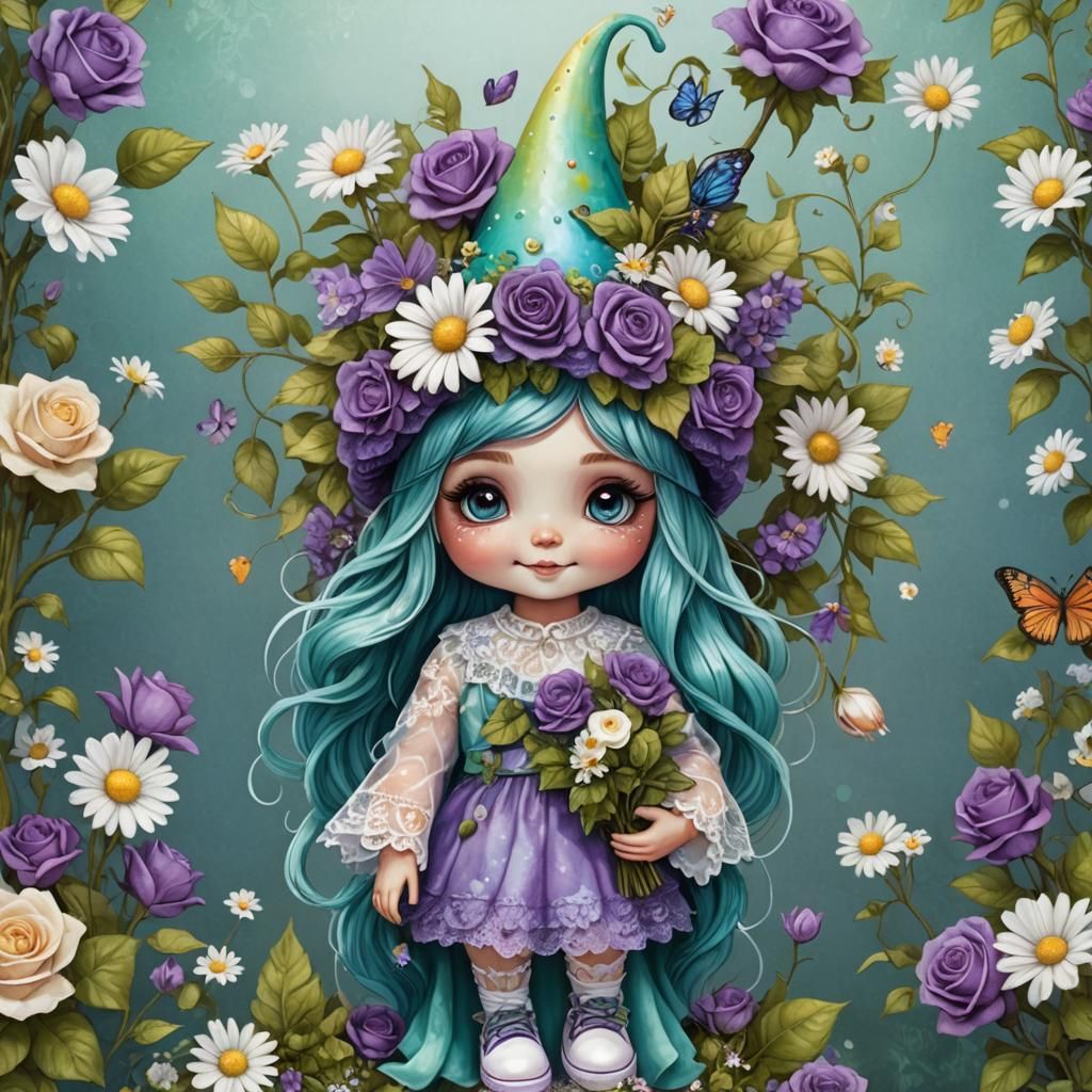 Whimsical Gnome with Fox in Neon Alcohol Ink