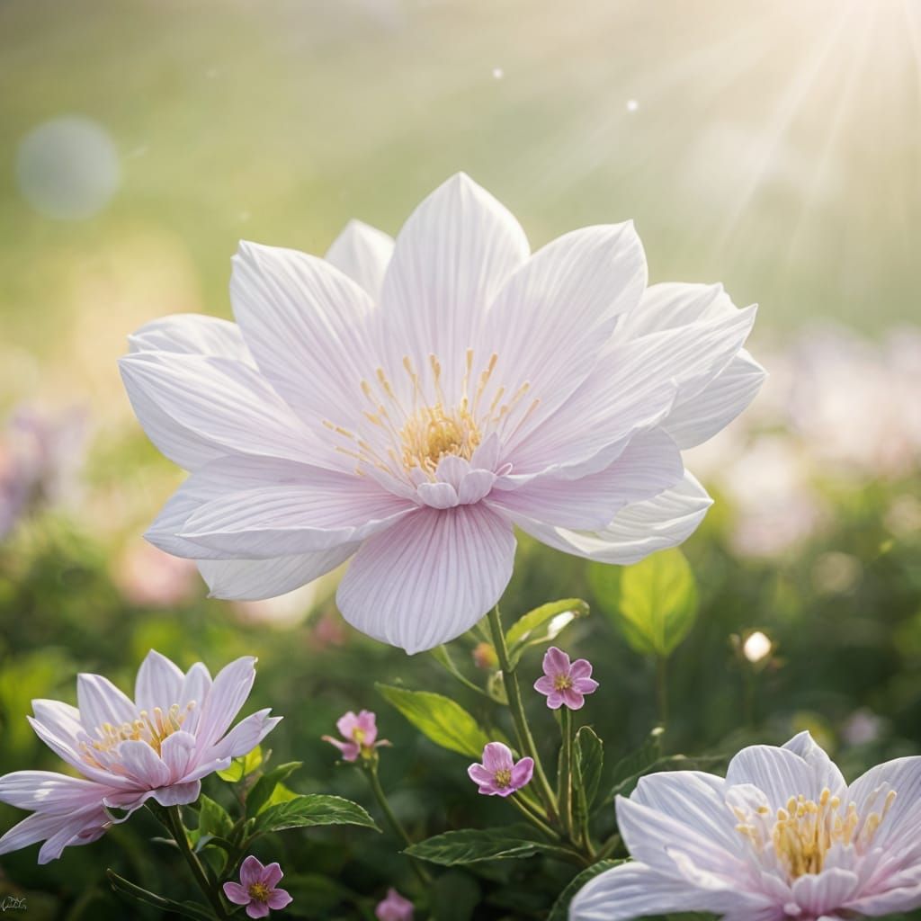 Mythical Creatures in a Lush Floral Wonderland