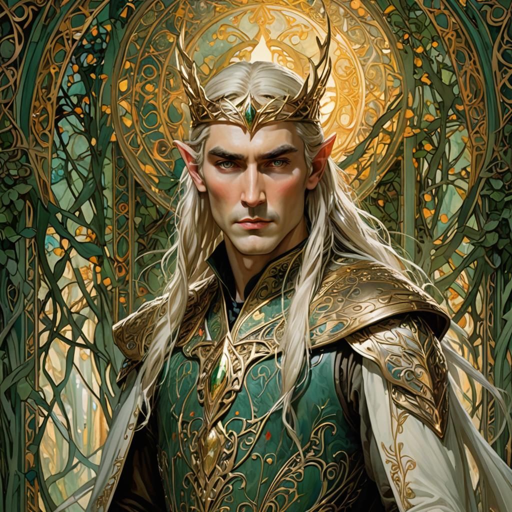 Elven King Portrait in Art Nouveau Style