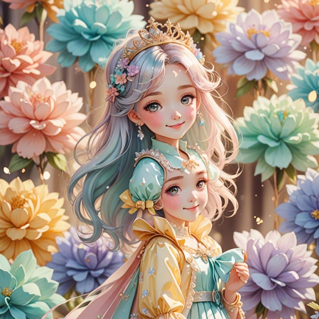 Smiling Kawaii Princess in Pastel Anime Style