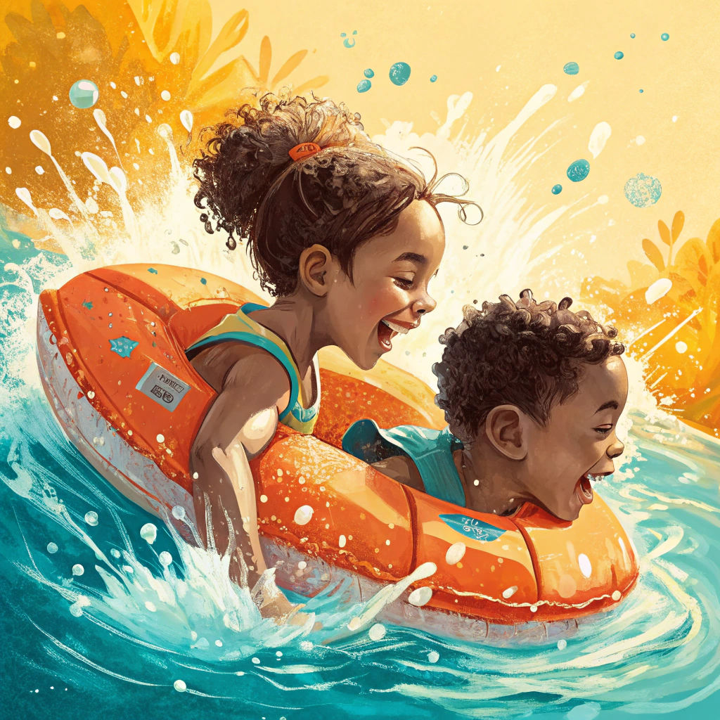 Children Swimming in Abstract Expressionist Style