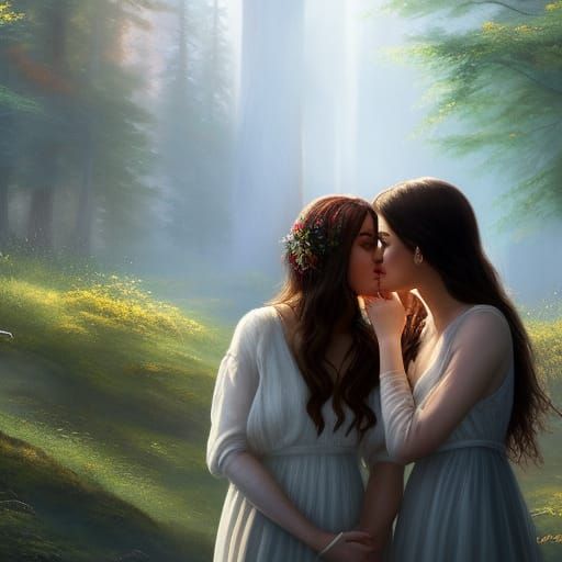 Romantic Kiss with Engagement Ring in Art Nouveau Style