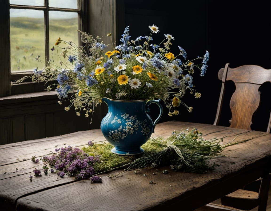Mysterious Noctilucent Blooms in a Chipped Cup, in Whimsical...