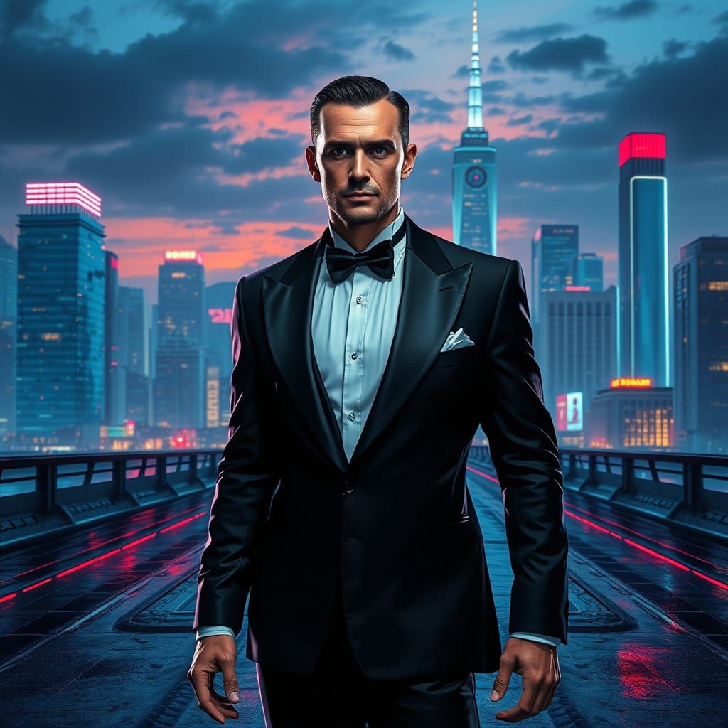 Cyberpunk Billionaire in Luxurious Evening Attire